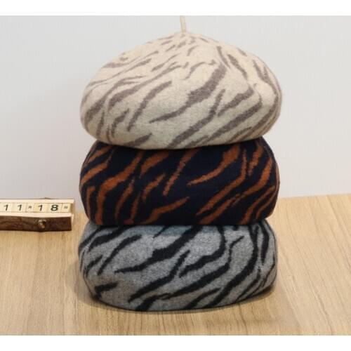Beret Women Winter Hat Wool Stripe Warm Retro Snow Outdoor Accessory For Female