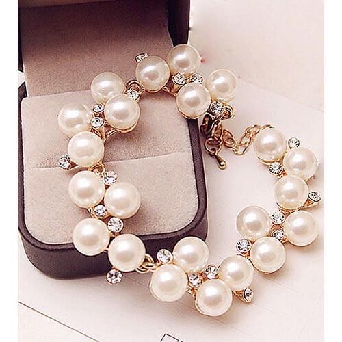 Women Fashion Faux Pearl Rhinestone Bracelet Bangle Jewelry Charm Xmas Gift