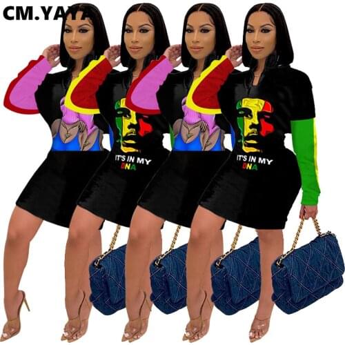 CM.YAYA Women Bodycon Midi Dress Streetwear Female Cartoon Character Print Turn-down Neck Long Sleeve Pencil Mini Dresses 2021