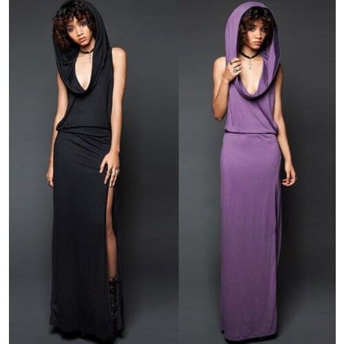 Women Medieval Dress Halloween Cosplay Costumes Sexy Sleeveless Hoodies Solid Color Split Elastic Waist Carnival Vestidos Males