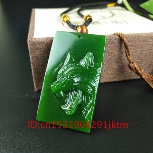 Women Jewelry Charm Jadeite for Wolf Amulet Gifts Fashion Necklace Natural Head Chinese Pendant Jade Green Carved Men Hand