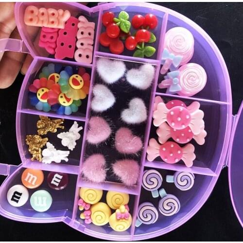 1BOX Cute Cartoon Cat Kawaii Nail Charms Kit, Lollipop Fruit Angel Shape Crystal Rhinestone Press On Tips Decoration Tool BW543
