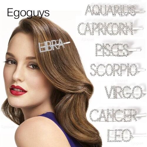 1Pc Shining Constellation Letter Hairpins Girls Crystal Rhinestone HairClip Women Styling Tool Hairgrip Diamond Hair Accessories