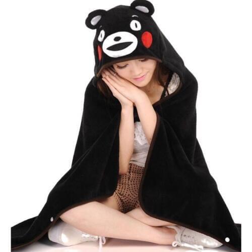 1pcs Cute Anime Kumamon Bear Plush Cloak Super Soft Coral Fleece Cosplay Adult Hooded Shawl Cape Wrap Blanket Kids Toys Gift