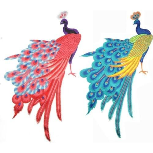 1Pcs The Peacock Embroidered White Gauze Dress Bottom Heavy High-end Custom Wedding Dress Decorative Applique Patch Without Glue