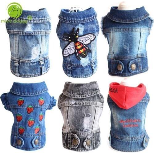 2021 Fashion Denim Dog Vest Cowboy Dog Clothes Jacket for Dogs Casual Jeans for Dachshund Bichon Shih Tzu Pitbull