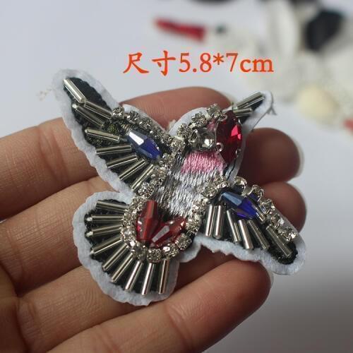 5pcs beaded crystal diamond small bird animal cloth decorative embroidery applique patches for clothes parches para la ropa