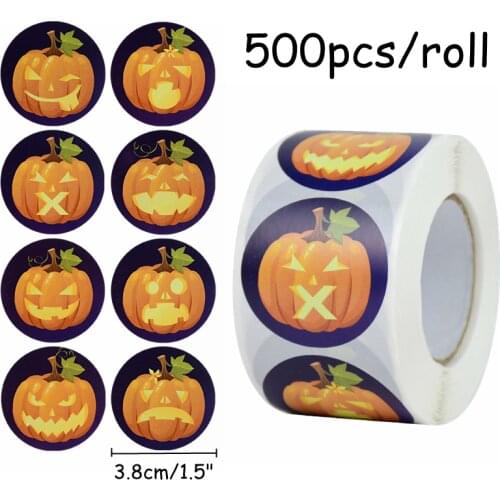 500pcs/roll Halloween Sticker 3.8cm Cartoon Pumpkin Ghost Round Sealing Label Halloween Party Gift Packaging Sticker Decorations