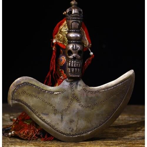 7"Tibet temple Old Tiantie Hand beat Tracing Skull Dorje Vajra Phurpa Town House Exorcism Ward off evil spirits