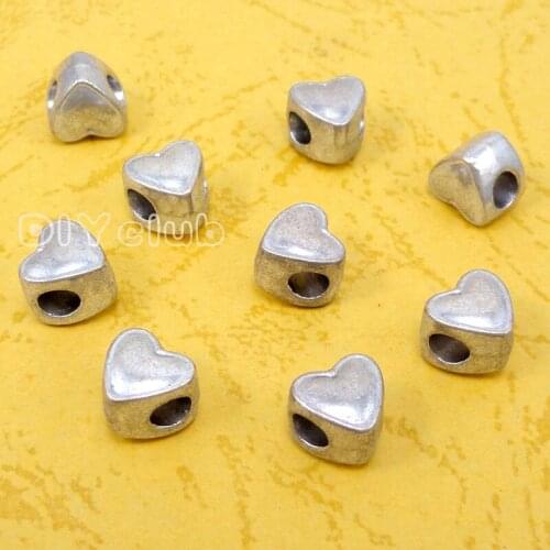 80pcs-Antique Silver Heart Beads Perfect for European Style Bracelets 9x8x8mm