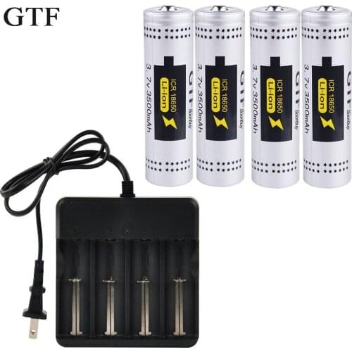 GTF 4 pcs 3.7 v 18650 Pointed Actual Battery Battery 3500 mah Li-ion Rechargable Lantern Drop Shipping + 1 pc charger