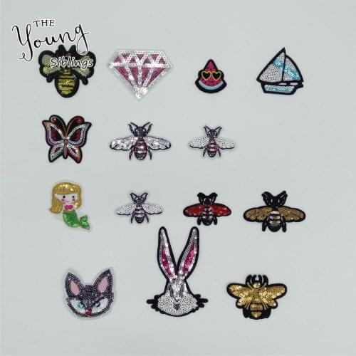 Sequins Bee Hornet Mixture Hot Melt Adhesive Patches Embroidered Iron on Patch Fabric Badges Sewing Clothing Accessory Sticker