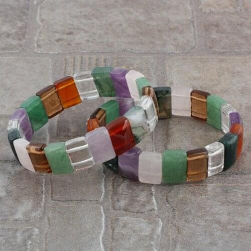 8inch Rectangle Mixed Crystal Stone Bracelet Reiki Healing Charms For Bracelet Bangle Men WOmen Jewelry