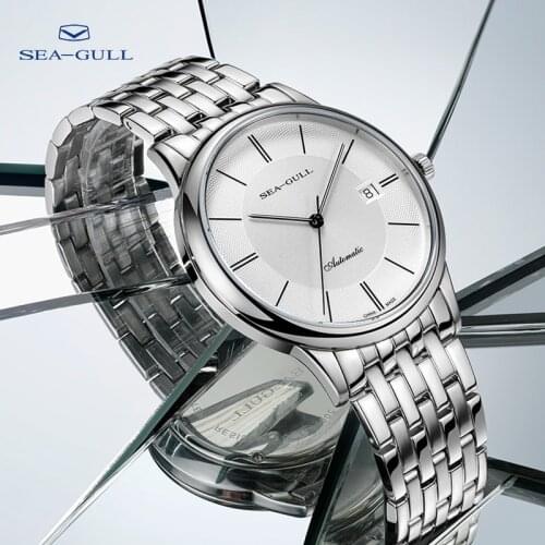 Seagull Watch Mens Business Automatic Mechanical Watch Steel Band Calendar Watch 50m Waterproof Mens Watch 816.364