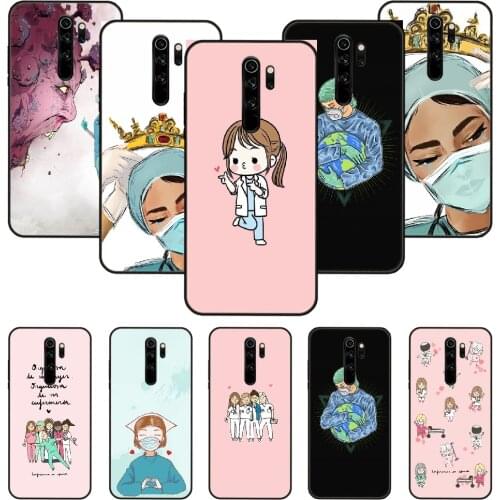Phone Case For Xiaomi Redmi Note 8 8T 7 7A 9 9S 8A 4 5 Pro Black Cover Coque Tpu Shell Soft Back Cartoon Medicine Doctor Nurse
