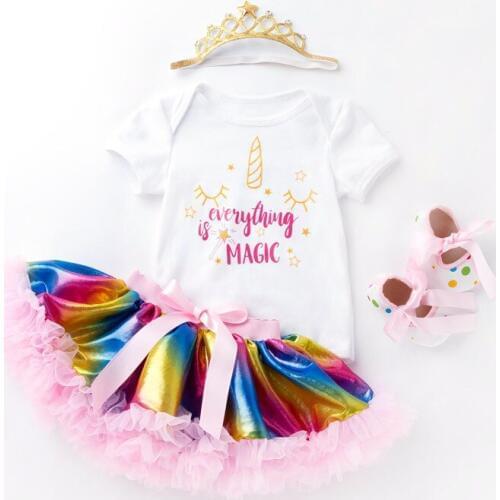 Kids Girls Clothing Sets Birthday Princess White Bodysuit+Colorful Skirts+Headwear+Shoes 4Pcs Baby Girl Clothing Suits Outfits