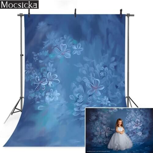 Photography Backdrop Blue Floral Painting Photocall Newborn Baby Children Birthday Photo Background Flowers Portrait Photocall