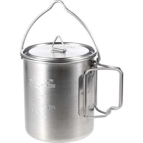 Lixada 750ml Stainless Steel Pot Portable Water Mug Cup with Lid and Foldable Handle Outdoor Camping Cooking Picnic Cup
