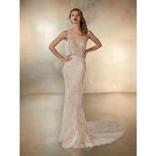 Havry Beaded Embroidery Lace Wedding Dress Fabric, Nigerian Textile African Trimming Lace 5Yards/ lot