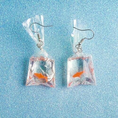 2021 Hot Japanese And Korean Girl Fresh Goldfish Earrings Gift Ear Hook Women Jewelry Transparent Resin Water Earrings Funn M1F6