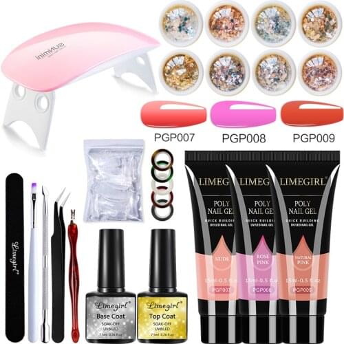 Limegirl Nail Extension Building gel Set Gel Polish Lamp Nail Brush Nail Primer Top Coat Base Natural Hard Jelly Acrylic Gel