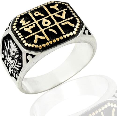925 Silver Arabic Symbol Printed Religious Rings for Men
