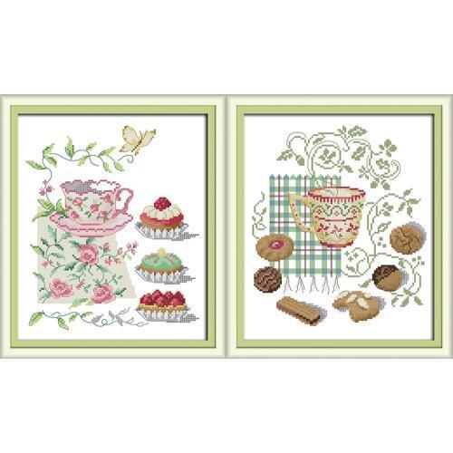 NKF Afternoon Tea Stamped Cross Stitch Embroidery Kits 11CT 14CT DIY Kits Chinese Cross Stitch Painting for Home Decor