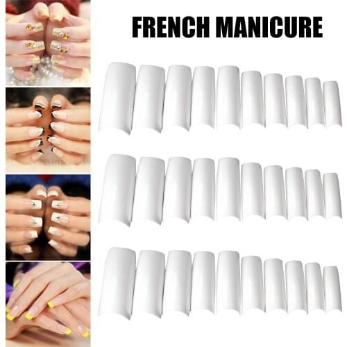 100/500pcs False Nails Half French Style Full Cover False Nail Art Tips Acrylic Uv Gel Press With Glue Manicure Nail Art Tip