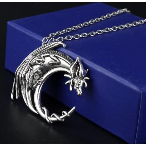 Metal Dragon Necklace Sleeping Dragon Pendant Necklace Medieval Symbolic Necklace Dragon Jewelry Charm Jewelry