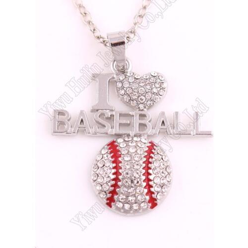 NEW ARRIVAL antique sliver plated I LOVE BASEBALL Pendant Necklace LINK chain