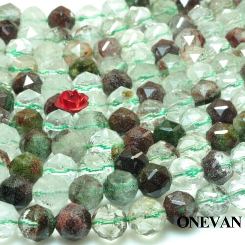 ONEVAN Natural Green Crystal Phantom Ghost Diamond Cutting Faceted Beads Stone DIY Bracelet Necklace Jewelry Making Design