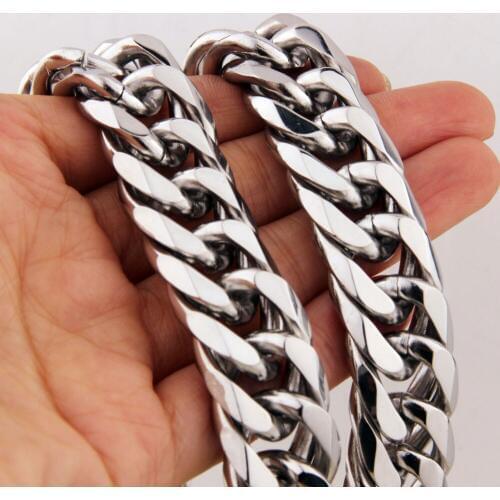 Mens Cool Jewelry Hip Hop Style Silver Stainless Steel Double Link Bling Wide Heavy Necklace Chain 21mm18"-40"