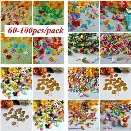 Random Mixed 60-100PCS Mix Shape Lots Colors DIY Scrapbooking Cartoon Buttons Plastic Buttons Childrens Garment Sewing Notions