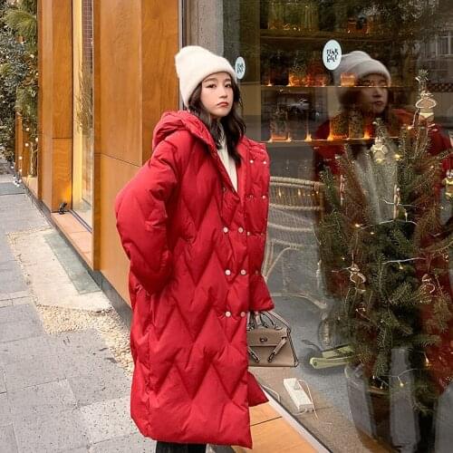 Down Jacket Women Thick Down Jacket New Winter Fashion Diamond-Shaped White Duck Down Jacket Korean Loose Hooded Warm Jacket Hot