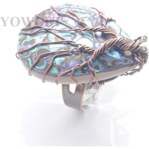 Adjustable Finger Rings For Women Man Jewelry Gift Bronze Wire Wrap Water Drop Paua Abalone Shell New Zealand Resizable QX3086