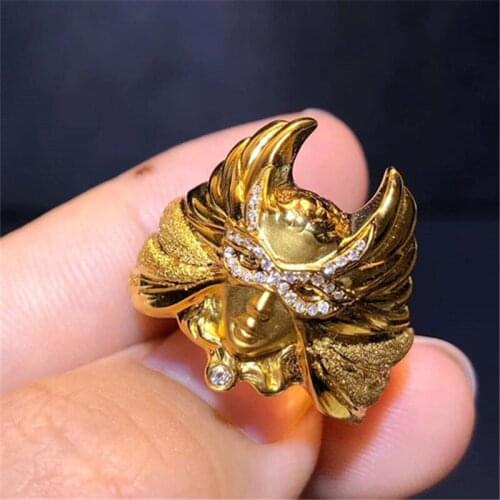 Luxury Womens Gold Stainless Steel Ring Crystal Zircon Ring Goddess Ring Mask Ring Cocktail Party Ring Jewelry Valentines Gift