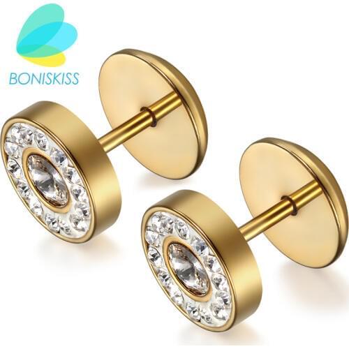 Boniskiss Silver Color Earrings Women Stud Stainless Steel Stud Earrings Double Sided Body Jewelry Ohrringe Bijuteria Feminina