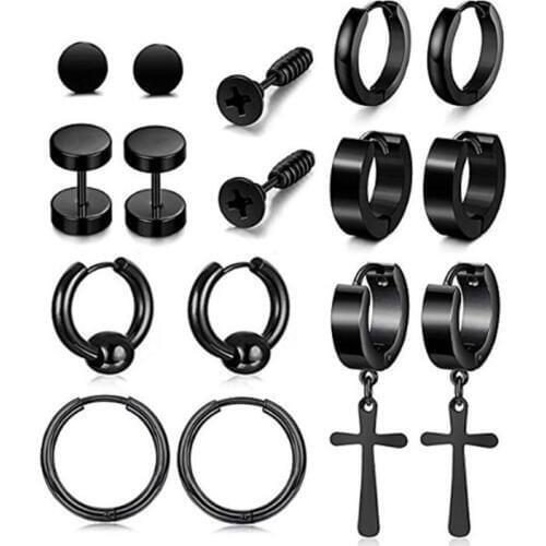8 Pair/Set Fashion Stainless Steel Earring Set Cross Dumbbell Screw Pendant Ear Jewelry Trend Wild Men Women Earrings Gi