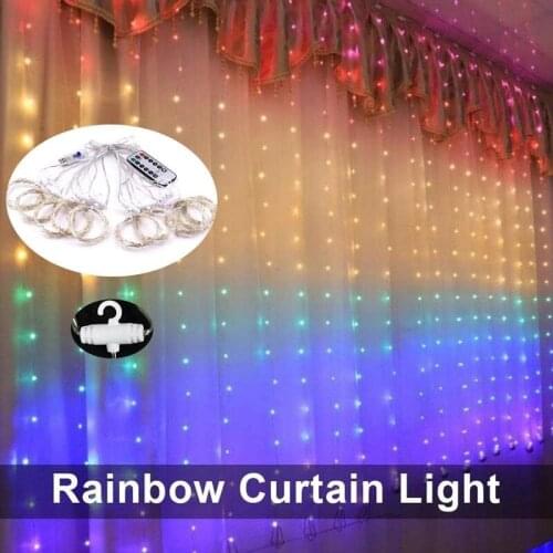 300 LED Curtain String Fairy Light Wedding Party Home Garden Bedroom Wall Decorations Window Decor 8 USB Warm White Lights