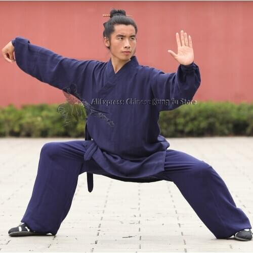 Wudang Taoist Robe Style Tai chi Uniform Martial arts Kung fu Suit Shaolin Monk Robe and Pants High Quality Linen 25 Colors