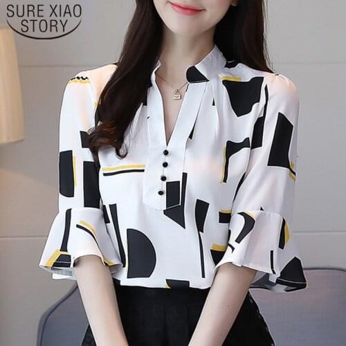 2021 New Chiffon Fashion Women Blouses Half Printed Sleeved Blouses Women Clothing Plus Size Shirts Women Tops 113 30