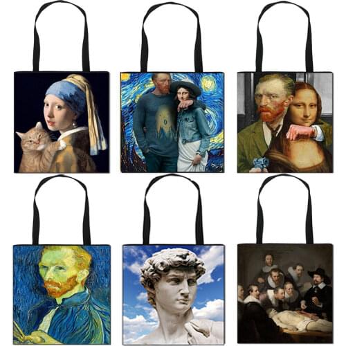 Starry Night / Statue David / Mona Lisa Women Handbags Ladies Shoulder Bags Van Gogh / Michelangelo Casual Totes Shopping Bags
