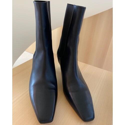 2021 Spring and Summer New Real Leather Ladies Black Minimalist Pointed Toe Socks Shoes Low-heeled Ankle Boots Women