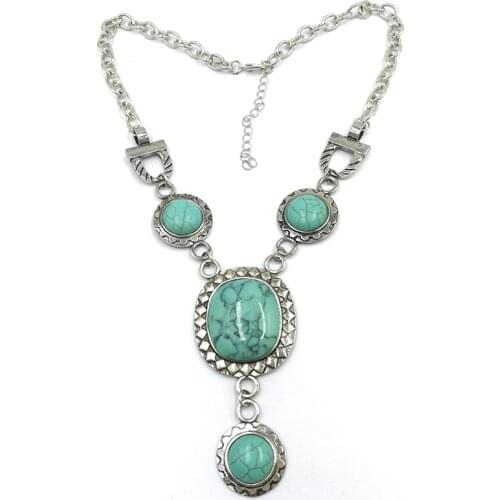 New Fashion Chain Necklace for Women Jewelry Bohemian Vintage Natural green turquoises Beaded Choker Necklaces