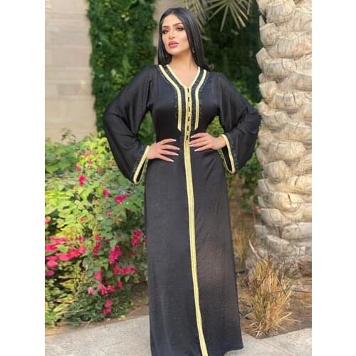 Middle East Womens Dress Rhinestone Ribbon Lace Dubai Temperament Slimming Gown Dress
