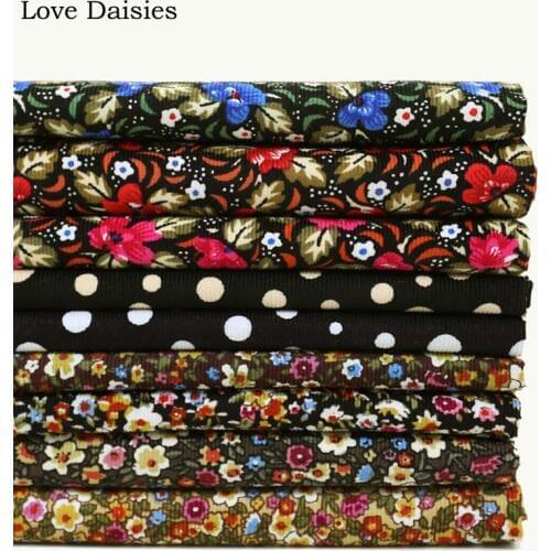 100% Cotton 21W Fine Corduroy soft BLACK YELLOW BROWN FUCHSIA Small flower Floral Dots Fabrics for DIY Dress Shirt Craft Decor