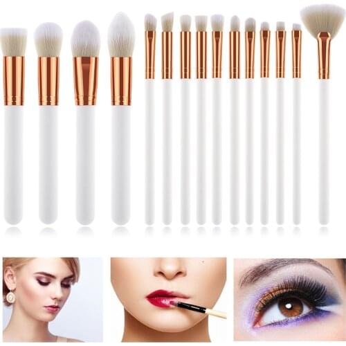 15pcs Makeup Brushes White Handle Cosmetic Brushes for Foundation Powder Blush Concealers Eye Shadows Kit NE