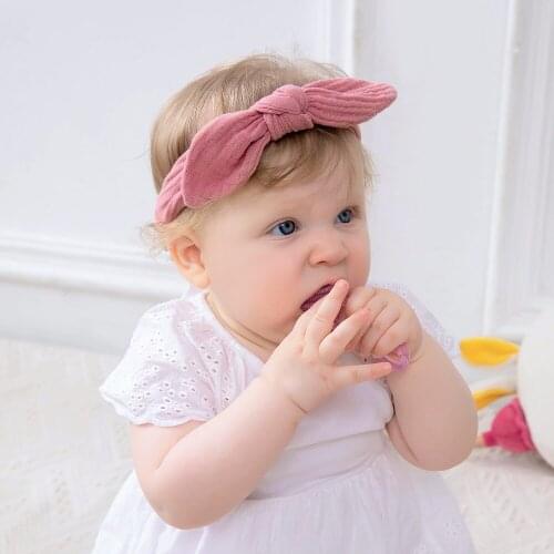 18pcs/lot Top Knot Bow Headband Cotton Bunny Ear Elastic Baby Headband Baptism Newborn Hairband