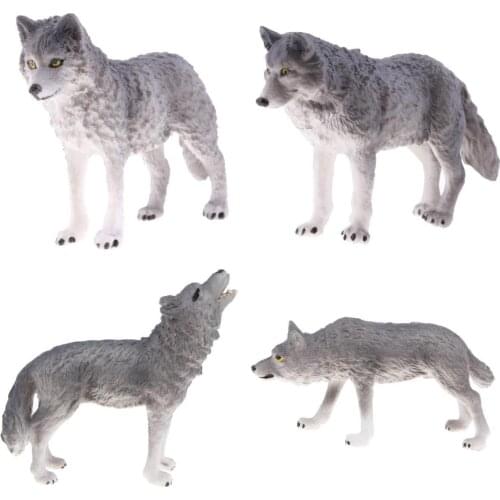 4x Lifelike Wildlife Grey Wolf Model Toy for Kids Party Favor Xmas Presents