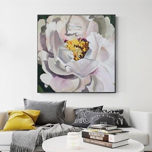 Abstract White Flower Canvas Painting Nordic Peonies Oil Painting for Living Room Prints Poster Art Gift Home Decoration